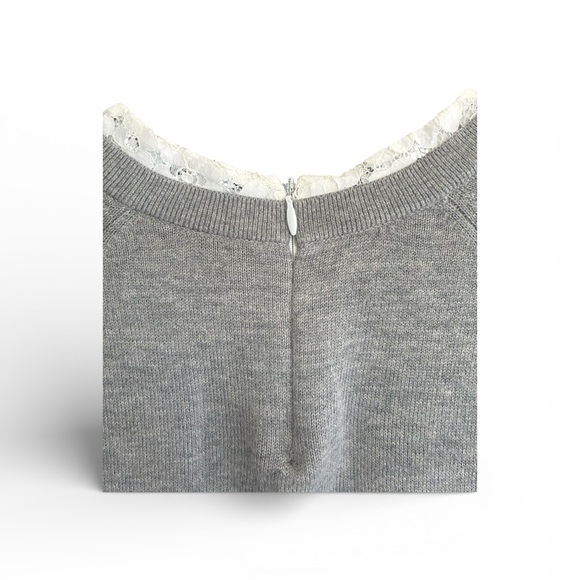 Joie Gray Knit Top with White Lace Trim Size S - Gray - Picture 6 of 10